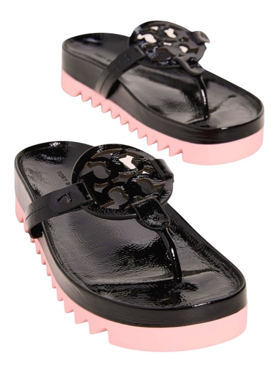 Tory Burch Shoes - TORY BURCH Miller Cloud Lug Black Pink Leather Platform Sawtooth Sandals